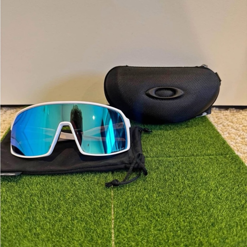 Oakley White Frame Sunglasses with Blue Lenses